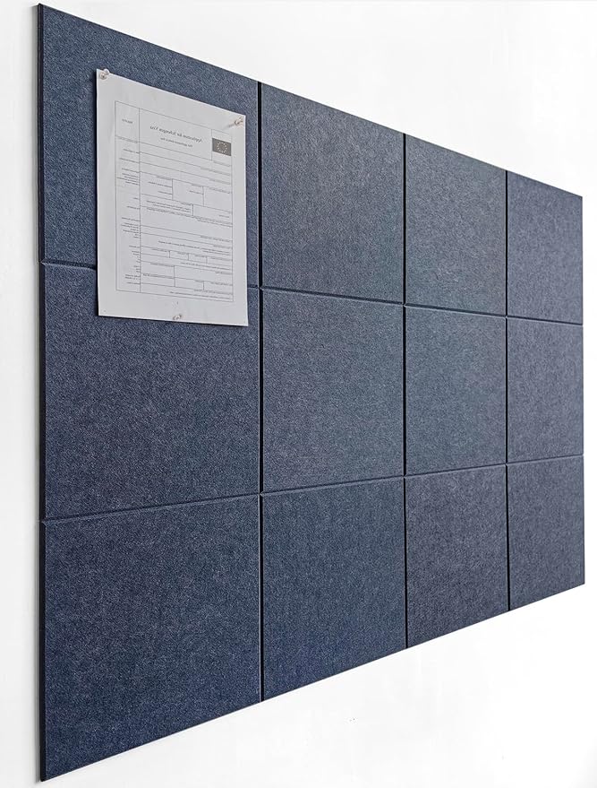 Blue Felt Bulletin Board 47"x35" | Large Cork Pin Board Alternative for Office, Home & Classroom | Felt Wall Tiles (12-Pack) | Blue Classroom Decor Office Supplies | Denim Blue