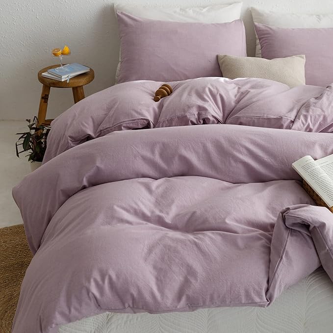 ECOCOTT Light Purple Duvet Cover King Size - 100% Washed Cotton Durable Soft Comfy Duvet Cover Set, 3 Pieces Duvet Cover with Zipper Closure (Light Purple, 104''x90'')