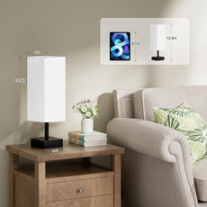 White Small Table Lamp - Bedside Lamp for Bedroom, Minimalist Nightstand Lamp with Silver Base, Desk Lamp for Kids Room Dorm