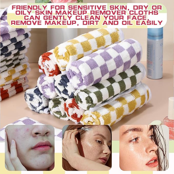 Newwiee 40 Pcs Wash Cloth Bulk Cotton Bath Hand Face Washcloths Soft Quick Drying Towel for Women Bathroom Washing Body Viscose Fiber Multipurpose Fingertip Rags(Gingham,13 x 13 Inch)