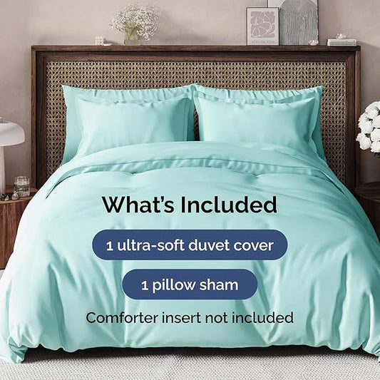 Duvet Cover Twin/Twin XL Size Set - Extra Soft Duvet Cover 68 x 90 with 1 Pillow Sham - Hotel Luxury, Easy Care and Fade Free w/ Zipper Closures & Ties - Comfy, Cozy Breathable Bedding Set (Spa Blue)