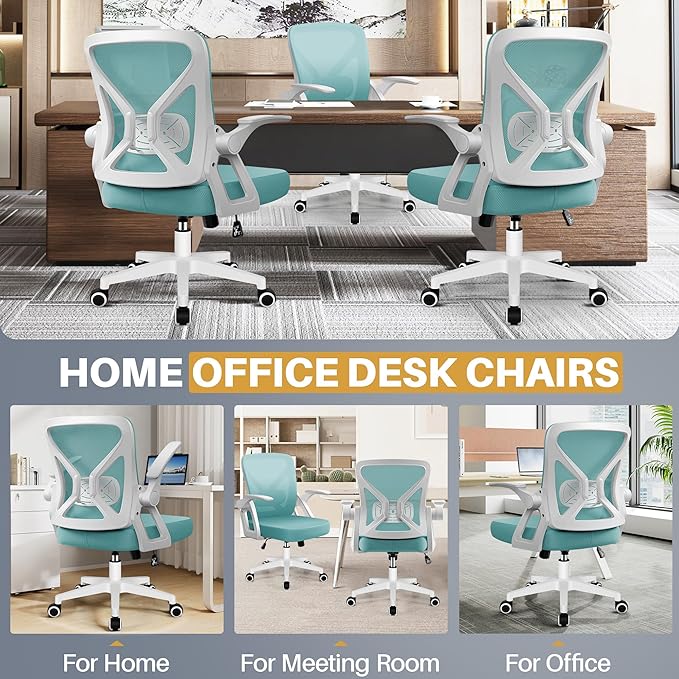 FelixKing Office Chair - Ergonomic Desk Chair Breathable Mesh Task with Wheels and Lumbar Support Home Desk Office Chairs with Flip up Armrest Rolling Swivel for Home Computer Blue