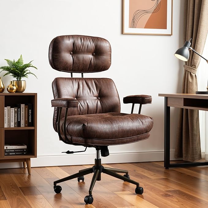 Ergonomic Office Chair Comfy with Lumbar Support, High Back Suede Leather Rolling Executive Desk Chair for Home Office & Gaming, 360° Swivel, 300lbs (Dark Brown)