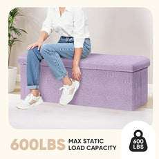 PINPLUS Folding Storage Ottoman Bench, Sherpa Ottoman with Storage, Large Long Shoes Bench Chest with Lid, Footrest for Living Room, Entryway, Purple 43'' x 15'' x 15''