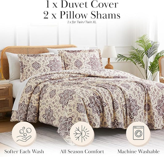 Southshore Fine Living, Inc. Persian Print Queen Size Duvet Cover Set, – Easy Care Full/Queen Bedding – Includes 1 Duvet Cover and 2 Pillow Shams, Machine Washable, Persia Purple