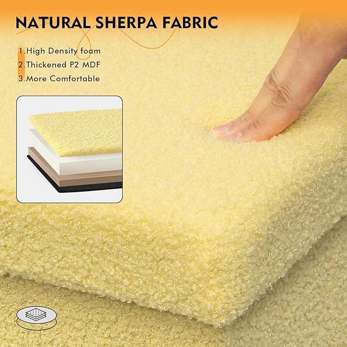 PINPLUS Storage Ottoman Bench, Folding Upholstered Sherpa Ottoman, Large Storage Chest Footrest with Lids, Entryway Bench for Living Room, Yellow, 31.5'' x 15.7'' x 15.7''