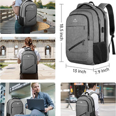 MATEIN Travel Laptop Backpack, 17 Inch Work TSA Approved Carry on Backpack, Large Computer Business Bag for Men Women with USB Port and Trolley Sleeve, College School Rucksack Book Bag, Grey