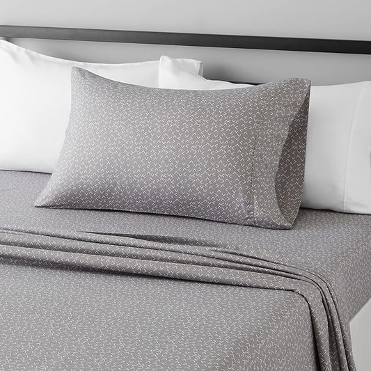 Amazon Basics Lightweight Super Soft Easy Care Wrinkle Free Microfiber 3 Piece Bed Sheet Set with 14-Inch Deep Pockets, Twin, Gray Arrows, Printed, Kids, Men & Women Bedding