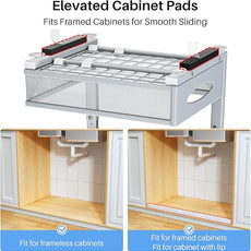 Under Sink Organizer, 2 Pack 2 Tier Pull Out Under Cabinet Organizer Shelf with Pad for Framed Cabinets, Metal Slide Out Under Sink Storage, Mesh Sliding Drawers for Kitchen Bathroom Laundry, Grey