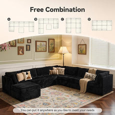 Large 8 Seat Modular Sectional Sofa with Ottoman Seat Corduroy Sleeper Sectional Sofa Bed Oversized Convertible Modular Couch for Living Room