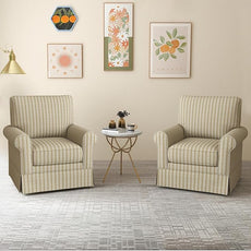 INZOY Swivel Accent Chair Linen Mid Century Modern Chair, Comfy Swivel Barrel Reading Chair, Upholstered Square Chair for Living Room Bedroom Small Spaces, Fully Assembled, Brown Stripe