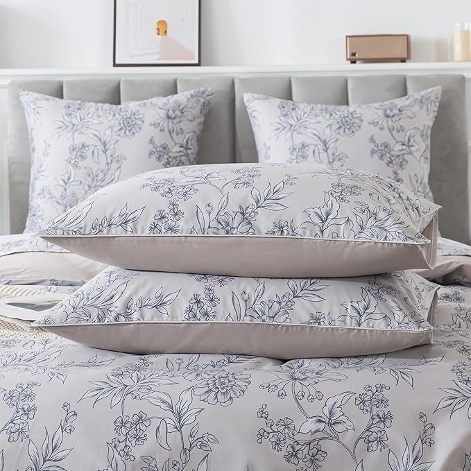 FADFAY Duvet Cover Set Vintage Peony Floral Bedding Shabby Khaki Floral Quilt Cover Set Rustic Farmhouse Bedding 100% Cotton Comforter Cover with Hidden Zipper Closure 3Pcs, King/California King Size