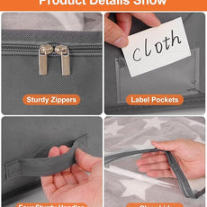 punemi Under Bed Storage Containers, 4 Pack Large Soft Foldable Storage Bags with Clear Top for Blankets, Comforters, Sheets, Wrapping Paper, Water-Resistant Inner Layer, 20x40x7.5 in, Gray