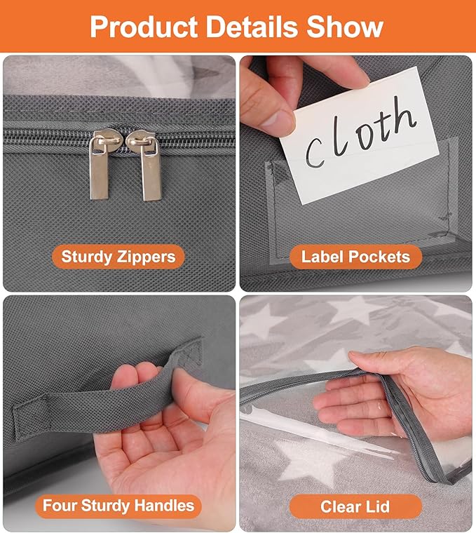 punemi Under Bed Storage Containers with Lid, 2 Pack Large Soft Foldable Storage Bags for Clothes, Coats, Sweaters, Blankets, Water-Resistant Inner Layer, 20x40x7.5 in, Perfect for Apartments and RV