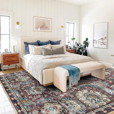 RUGSURE Washable Area Rugs - Perfect for Living Room, Bedroom, Kids Room, Nursery - Stain & Water Resistant Non-Slip, Pet & Child Friendly, Vintage Tribal Area Rugs (Rust and Blue, 5' x 7')