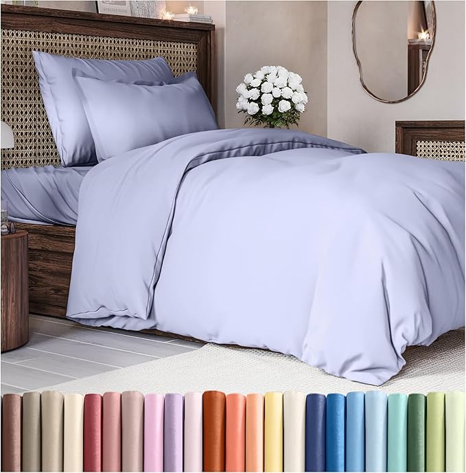 CGK Unlimited Duvet Cover Twin/Twin XL Size Set - Extra Soft Duvet Cover 68 x 90 with 1 Pillow Sham - Hotel Quality, Fade Free w/Zipper Closures & Ties - Bedding and Bed Linens Set (Lavender)
