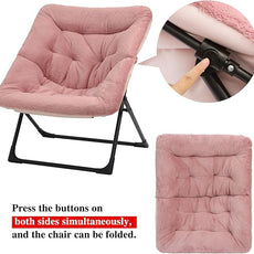 Comfy Saucer Chair for Adults, Soft Faux Fur Bedroom Chair, Accent Dorm Chairs, Flexible Living Room Reading Chairs, Oversized Folding Lounge Seat for Teens, X-Large, Dusky Pink