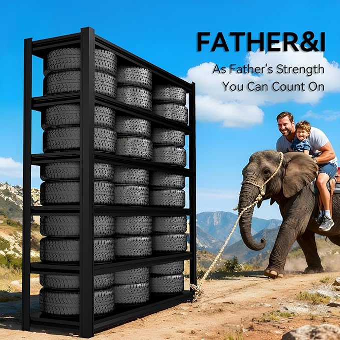 Extra Big/Large 55.12"Wide Father&I Industrial 6-Heavy-Dudy-Shelf-Rack Tall Metal/Steel Adjustable Garage Bin Storage Shelving Stand Shelves Units/System for Shed, 84" H*55.12W * 24" D, Black