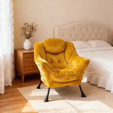 HollyHOME Lazy Chair with Armrest and Side Pocket, Comfy Accent Lounge Chair,Leisure Sofa Armchair for Living Room, Bedroom, Dorm, or Small Spaces, Oversized Reading Sofa Chair,Velvet Yellow