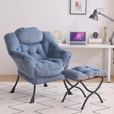 Tiita Lazy Chair with Ottoman, Modern Large Accent Lounge Armchair, Comfy Leisure Sofa Reading Chair with Footrest for Bedroom, Living Room, Dorm Rooms, Garden and Courtyard, Plush Light Blue