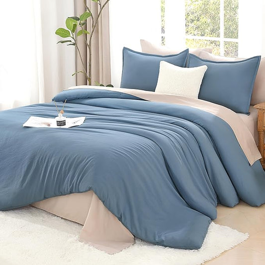 Litanika Comforter Set, Lightweight Solid Bedding Comforter Set, Fluffy Down Alternative Bed Set, Dark Grayish Blue, California King