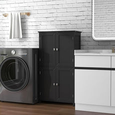 TaoHFE 2 Tier Bathroom Storage Cabinet,Wood Bathroom Cabinets Freestanding with 4 Door Organizers Storage with Adjustable Shelves, Storage Cabinet for Living Room, Laundry Room, Black