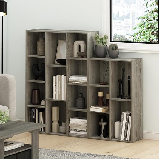 Furinno LUDER Book Shelf, 11-Cube Bookshelf, Reversible Bookcase, 9.4 x 29.1 x 41.7, for Living Room, Bedroom, Home Office, French Oak