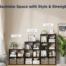 4 Cube Storage Organizer, 2x2 Cube Bookshelf, Cubby Storage Shelf, Wooden Organizer Shelf with Thickened Boards, for Closet Bedroom Home Office Living Room, 25.12