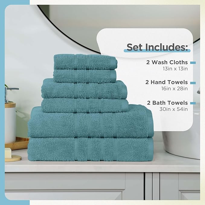 Martex 6-Piece Towel Set – Ultimate Performance – 100% Cotton – 2 Bath Towels – 2 Hand Towels – 2 Wash Cloths – Versatile – Low-Linting – Supersoft & Absorbent Bathroom Set – Easy Care – Larkspur Teal