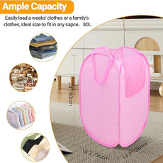 Foldable Laundry Basket, Pop Up Laundry Hamper with Handles, Collapsible Basket with Handy Pocket, Privacy Protection, Easy Carry Reinforced Clothes Hamper for Dorm, Bedrooms, Bathrooms, Travel Pink