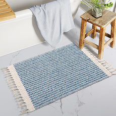 Lahome Boho Bathroom Rugs, Small 2x3 Front Door Bath Mats Lightweight Entryway Rug Woven Cotton Area Rug with Tassels, Farmhouse Blue Throw Rug Washable Low Pile Carpet for Kitchen