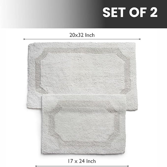 voyzz home Set of 2 Reversible Bath Rug 20x32 inch -17x24 inch | 100% Cotton Hand Tufted Soft & Absorbent Bath Mat|Washable Quick Dry Shaggy Shower Mat | Non-Slip Mordern Bathroom Decor | Grey…