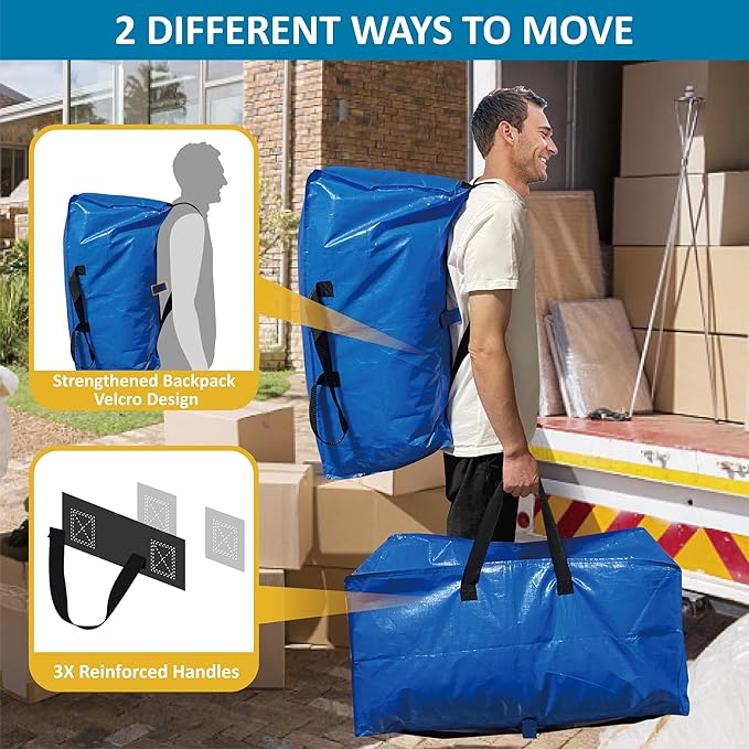 10 Pack Heavy Duty Extra Large Moving Bags with Backpack Straps & Vacuum Storage Bags, Moving Totes with Handles for Space Saving, Christmas Storage Bags for Wreaths, Garlands, Decoration & Ornaments