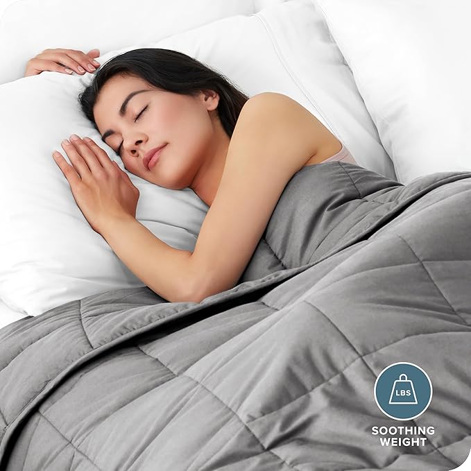 Bare Home Weighted Blanket All-Natural 100% Cotton with Nontoxic Glass Beads 40"x 60" 7 lbs, Light Grey