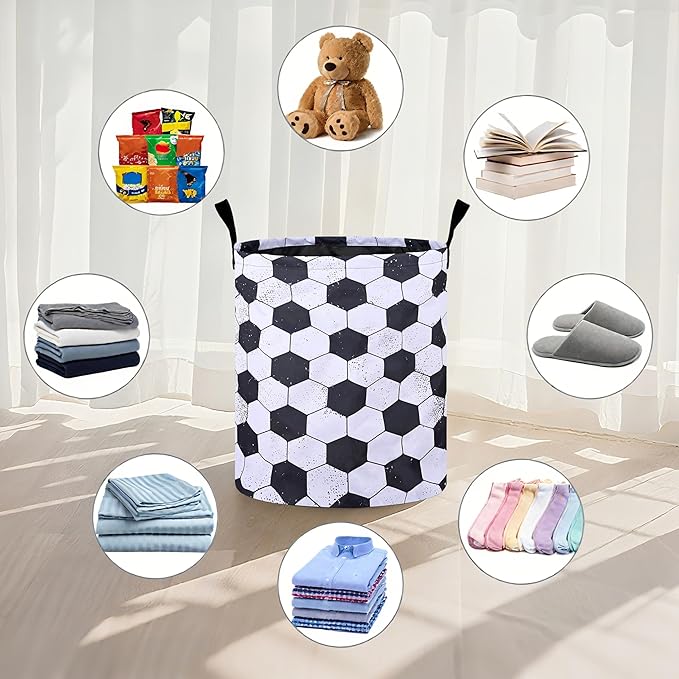 Football Laundry Basket Foldable Oxford Cloth Tote Bag Laundry Hamper Clothes Storage Bucket Organizer For Bathroom/Laundry Storage/Bedroom 19.6x15.7 Inch