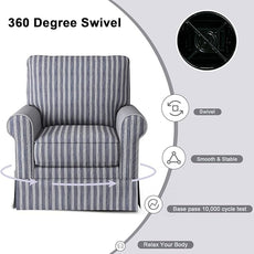 INZOY Swivel Accent Chair Linen Mid Century Modern Chair, Comfy Swivel Barrel Reading Chair, Upholstered Square Chair for Living Room Bedroom Small Spaces, Fully Assembled, Blue Stripe