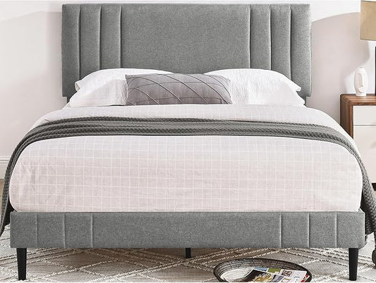 Decoro Chicago Modern Tufted Upholstered Platform Queen Size Bed Frame, Grey