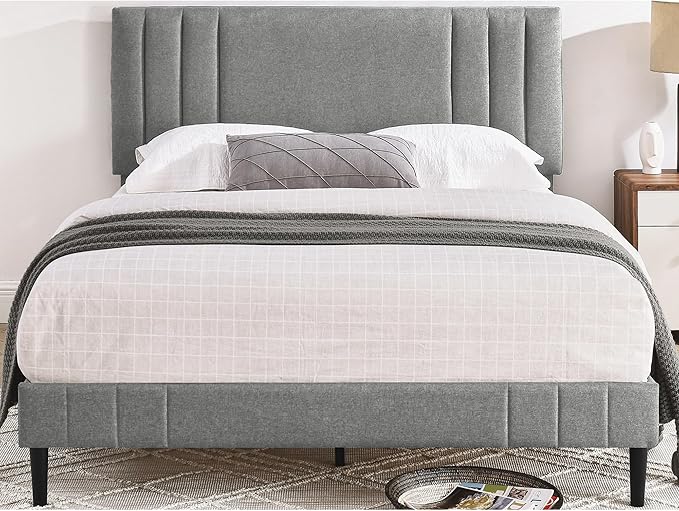 Decoro Chicago Modern Tufted Upholstered Platform King Size Bed Frame, Grey
