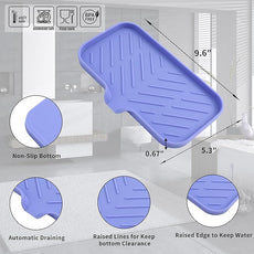 Silicone Bathroom Soap Dishes with Drain Spout-Bathroom and Kitchen Sink Organizer,Sponge Holder,Dish Soap Tray,Perfect for Dispenser,Scrubber,Bottle on Sink or Counter-Light Purple 9.6