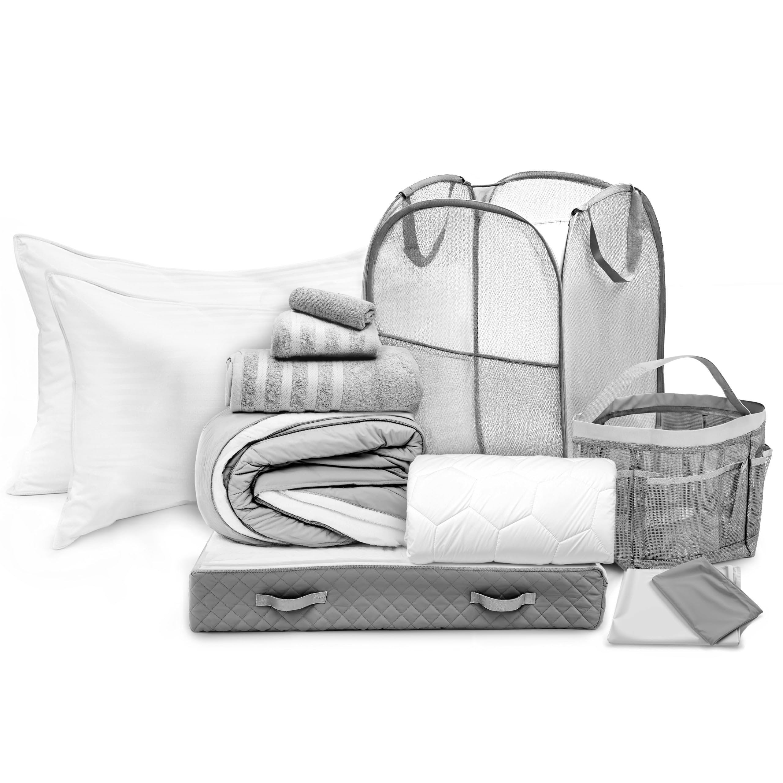 Hearth & Harbor Complete Dorm Room Set, Twin XL Comforter Set, Sheet Set, Mattress Protector, Towels and Organizers - All Dorm Accessories Included Dormly