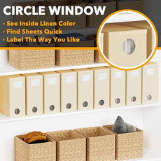 SpaceAid 9 Pack Bed Sheet Organizers and Storage, Foldable Sheet Organizer with Window for Linen Closet, Set Folder Keeper for Queen & King Size Bedding Storage (Beige)