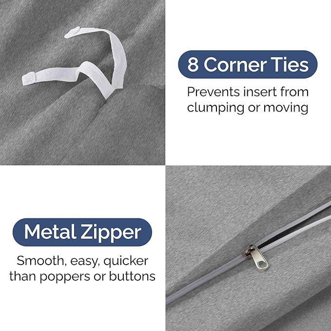 CGK Unlimited Duvet Cover Full Size Set - Extra Soft Full Size Duvet Cover 80 x 90 with 2 Pillow Shams - Hotel Quality w/Zipper Closures & Ties - Bedding and Bed Linens Set (Heathered Grey)