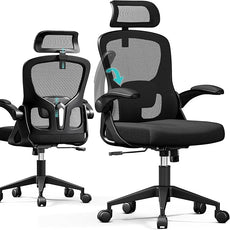 Ergonomic Office Chair - High Back Mesh Computer Desk Chair with Adjustable Lumbar Support & Headrest, Flip-Up Armrests, Tilt Function - Perfect for Gaming, Work, and Study -Black