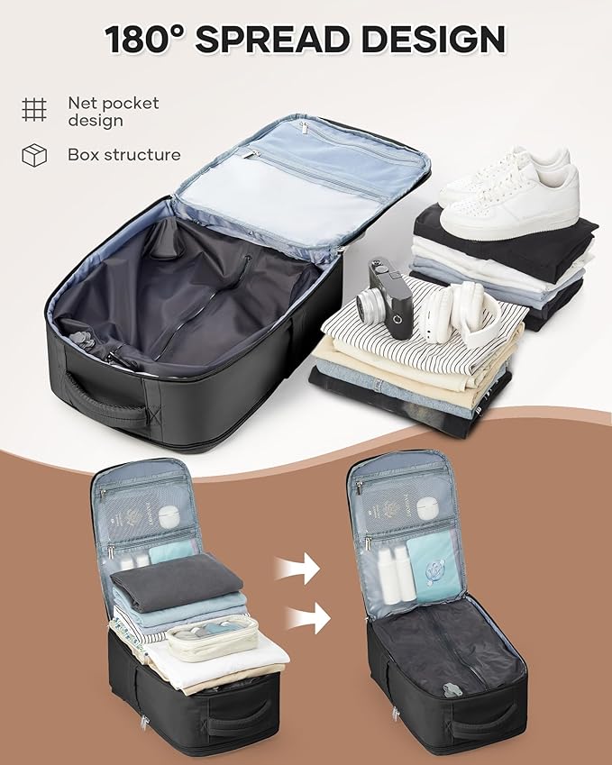 Vacuum Backpack Travel for Women Men, Travel Backpack with Vacuum System, Small Compression Backpacks Flight Approved, Travel Vacuum Bags with 14inch Laptop Compartment, Contain Pump, Black