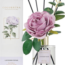 Cocorrína Flower Reed Diffuser - Lavender Thyme 6.7oz Scented Diffuser with Sticks Home Fragrance Essential Oil for Bathroom Shelf Decor (Artificial Flower)