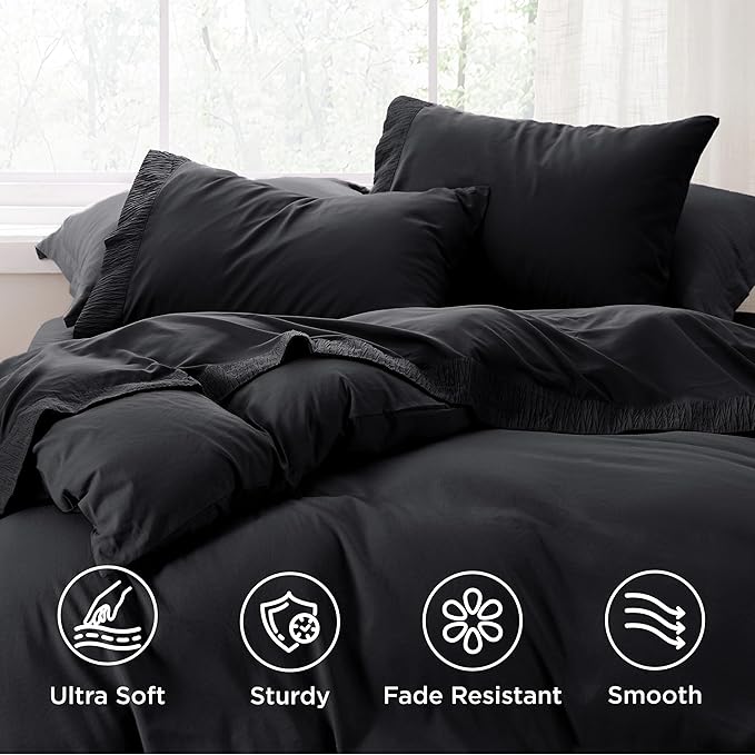 Bedsure Full Size Bed Sheets - 4 Pieces Soft Full Sheet Set - Breathable & Cooling - Hotel Luxury - Easy Care Polyester Microfiber Bedding for Women, Men, Black