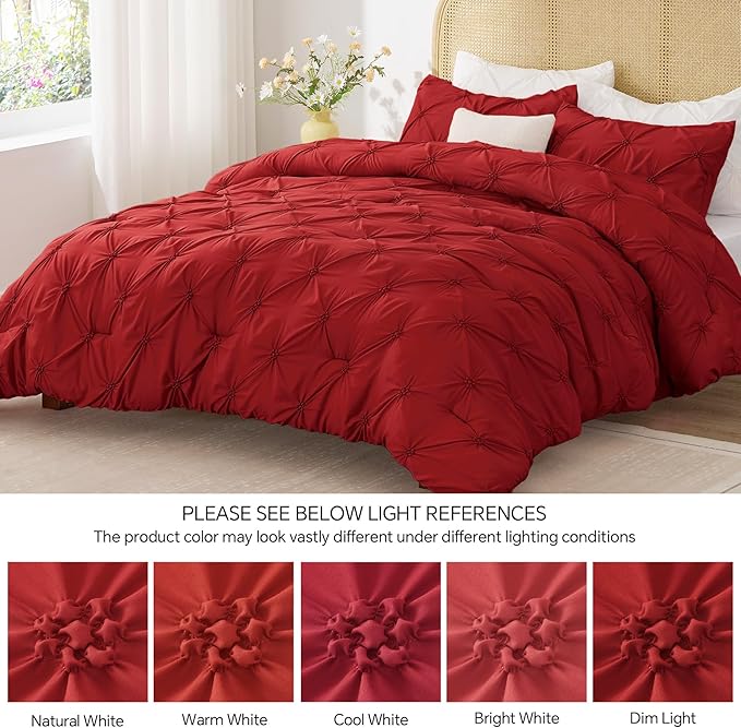 BEDELITE Red Twin Comforter Set - 2 Peices Boho Pintuck Bedding Comforter Sets, Lightweight Soft & Warm Twin Bedding Sets with 1 Pillowcase for All Season
