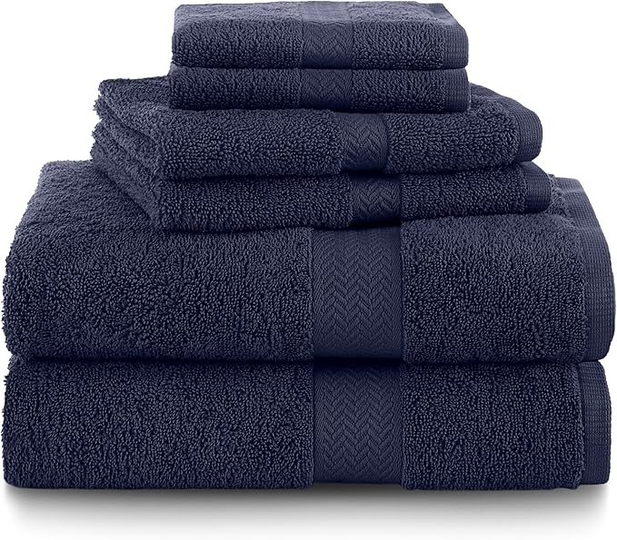 Martex 6-Piece Luxury 100% Cotton Towel Set | Quick Dry | Super Absorbent | Super Soft 100% Ringspun Cotton Towels | 2 Bath Towels | 2 Hand Towels | 2 Wash Cloths | Dark Blue