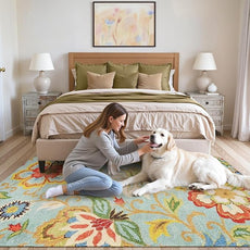 Lahome Collection Modern Floral Area Rug - 4x6 Large Entryway Non-Slip Washable Rug Accent Distressed Colorful Vintage Throw Rugs Floor Carpet for Living Room Bedrooms Rug Decor (4’X 6’, Paisley)