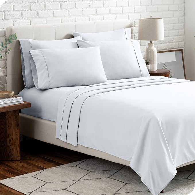 Bare Home Hotel Luxury Split Head Flex King Sheet Set, Extra Soft, Deep Pockets, Easy Fit, Cooling & Breathable, Wrinkle, Fade, Stain Resistant, with 4 Pillowcases (Split Head Flex King, White)